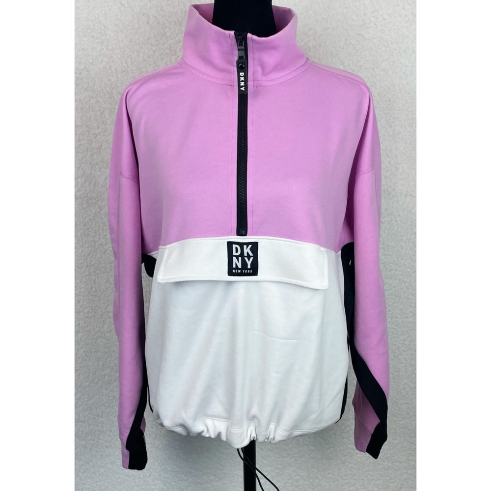 DKNY • Sport Pink/White Colorblock Half-Zip Pullover Sweatshirt, S - Picture 10 of 16